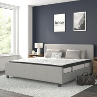 Flash Furniture HG-BM10-28-GG Tribeca King Size Tufted Upholstered Platform Bed in Light Gray Fabric with 10 Inch CertiPUR-US Certified Pocket Spring Mattress