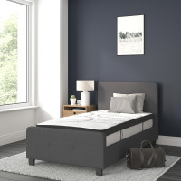 Flash Furniture HG-BM10-29-GG Tribeca Twin Size Tufted Upholstered Platform Bed in Dark Gray Fabric with 10 Inch CertiPUR-US Certified Pocket Spring Mattress
