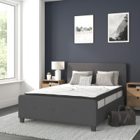 Flash Furniture HG-BM10-30-GG Tribeca Full Size Tufted Upholstered Platform Bed in Dark Gray Fabric with 10 Inch CertiPUR-US Certified Pocket Spring Mattress