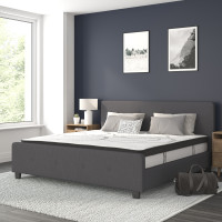 Flash Furniture HG-BM10-32-GG Tribeca King Size Tufted Upholstered Platform Bed in Dark Gray Fabric with 10 Inch CertiPUR-US Certified Pocket Spring Mattress