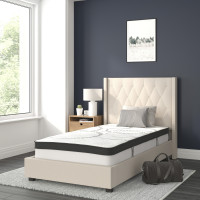 Flash Furniture HG-BM10-33-GG Riverdale Twin Size Tufted Upholstered Platform Bed in Beige Fabric with 10 Inch CertiPUR-US Certified Pocket Spring Mattress