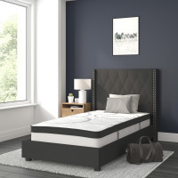 Flash Furniture HG-BM10-37-GG Riverdale Twin Size Tufted Upholstered Platform Bed in Black Fabric with 10 Inch CertiPUR-US Certified Pocket Spring Mattress