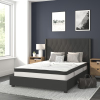 Flash Furniture HG-BM10-38-GG Riverdale Full Size Tufted Upholstered Platform Bed in Black Fabric with 10 Inch CertiPUR-US Certified Pocket Spring Mattress