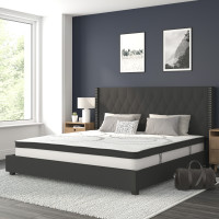 Flash Furniture HG-BM10-40-GG Riverdale King Size Tufted Upholstered Platform Bed in Black Fabric with 10 Inch CertiPUR-US Certified Pocket Spring Mattress