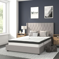 Flash Furniture HG-BM10-42-GG Riverdale Full Size Tufted Upholstered Platform Bed in Light Gray Fabric with 10 Inch CertiPUR-US Certified Pocket Spring Mattress