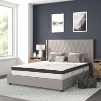Flash Furniture HG-BM10-43-GG Riverdale Queen Size Tufted Upholstered Platform Bed in Light Gray Fabric with 10 Inch CertiPUR-US Certified Pocket Spring Mattress