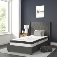 Flash Furniture HG-BM10-45-GG Riverdale Twin Size Tufted Upholstered Platform Bed in Dark Gray Fabric with 10 Inch CertiPUR-US Certified Pocket Spring Mattress