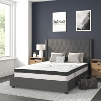 Flash Furniture HG-BM10-46-GG Riverdale Full Size Tufted Upholstered Platform Bed in Dark Gray Fabric with 10 Inch CertiPUR-US Certified Pocket Spring Mattress
