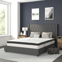 Flash Furniture HG-BM10-47-GG Riverdale Queen Size Tufted Upholstered Platform Bed in Dark Gray Fabric with 10 Inch CertiPUR-US Certified Pocket Spring Mattress