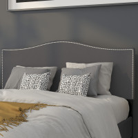 Flash Furniture HG-HB1707-Q-DG-GG Lexington Upholstered Queen Size Headboard with Accent Nail Trim in Dark Gray Fabric 