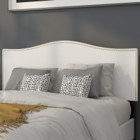 Flash Furniture HG-HB1707-Q-W-GG Lexington Upholstered Queen Size Headboard with Accent Nail Trim in White Fabric 