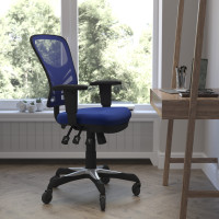 Flash Furniture HL-0001-BL-RLB-GG Nicholas Mid-Back Blue Mesh Multifunction Executive Swivel Ergonomic Office Chair with Adjustable Arms and Transparent Roller Wheels