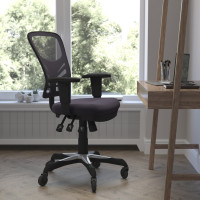 Flash Furniture HL-0001-DK-GY-RLB-GG Nicholas Mid-Back Dark Gray Mesh Multifunction Executive Swivel Ergonomic Office Chair with Adjustable Arms and Transparent Roller Wheels