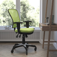 Flash Furniture HL-0001-GN-RLB-GG Nicholas Mid-Back Green Mesh Multifunction Executive Swivel Ergonomic Office Chair with Adjustable Arms and Transparent Roller Wheels