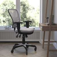 Flash Furniture HL-0001-GY-RLB-GG Nicholas Mid-Back Gray Mesh Multifunction Executive Swivel Ergonomic Office Chair with Adjustable Arms and Transparent Roller Wheels