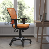 Flash Furniture HL-0001-OR-RLB-GG Nicholas Mid-Back Orange Mesh Multifunction Executive Swivel Ergonomic Office Chair with Adjustable Arms and Transparent Roller Wheels