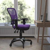 Flash Furniture HL-0001-PUR-RLB-GG Nicholas Mid-Back Purple Mesh Multifunction Executive Swivel Ergonomic Office Chair with Adjustable Arms and Transparent Roller Wheels