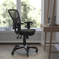 Flash Furniture HL-0001-RLB-GG Nicholas Mid-Back Black Mesh Multifunction Executive Swivel Ergonomic Office Chair with Adjustable Arms and Transparent Roller Wheels