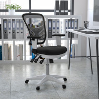 Flash Furniture HL-0001-WH-BK-GG Mid-Back Black Mesh Multifunction Executive Swivel Ergonomic Office Chair with Adjustable Arms and White Frame