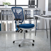 Flash Furniture HL-0001-WH-BLUE-GG Mid-Back Blue Mesh Multifunction Executive Swivel Ergonomic Office Chair with Adjustable Arms and White Frame
