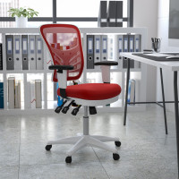 Flash Furniture HL-0001-WH-RED-GG Mid-Back Red Mesh Multifunction Executive Swivel Ergonomic Office Chair with Adjustable Arms and White Frame