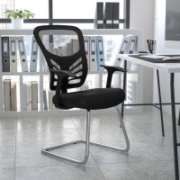 Flash Furniture HL-0001B-BK-GG Black Mesh Side Reception Chair with Chrome Sled Base