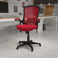Flash Furniture HL-0016-1-BK-RED-GG High Back Red Mesh Ergonomic Swivel Office Chair with Black Frame and Flip-up Arms