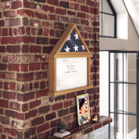 Flash Furniture HMHD-22M192Y-WEATH-GG Quincy Flag and Certificate Display Case, Solid Pine Wood Flag Shadow Box Fits 9x5 Folded Burial Flag, Weathered Wood Finish