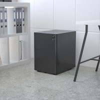 Flash Furniture HZ-CHPL-01-BK-GG Modern 3-Drawer Mobile Locking Filing Cabinet with Anti-Tilt Mechanism and Hanging Drawer for Legal & Letter Files, Black