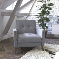Flash Furniture IS-22271C-GY-GG Conrad Mid-Century Modern Commercial Grade Armchair with Tufted Faux Linen Upholstery & Solid Wood Legs in Slate Gray