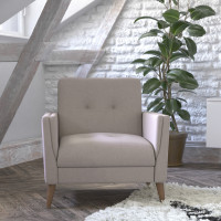 Flash Furniture IS-22271C-TAUPE-GG Conrad Mid-Century Modern Commercial Grade Armchair with Tufted Faux Linen Upholstery & Solid Wood Legs in Taupe