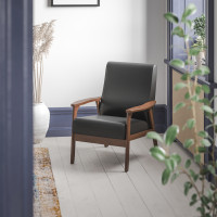 Flash Furniture IS-IT673317-BK-GG Langston Commercial Grade LeatherSoft Upholstered Mid Century Modern Arm Chair with Walnut Finished Wooden Frame and Arms in Cognac