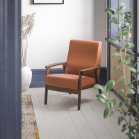 Flash Furniture IS-IT673317-BR-GG Langston Commercial Grade LeatherSoft Upholstered Mid Century Modern Arm Chair with Walnut Finished Wooden Frame and Arms in Cognac