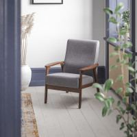 Flash Furniture IS-IT673317-GY-GG Langston Commercial Grade Faux Linen Upholstered Mid Century Modern Arm Chair with Walnut Finished Wooden Frame and Arms in Gray