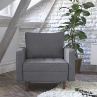 Flash Furniture IS-PC100-DKGY-GG Hudson Mid-Century Modern Commercial Grade Armchair with Tufted Faux Linen Upholstery & Solid Wood Legs in Dark Gray