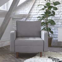 Flash Furniture IS-PC100-GY-GG Hudson Mid-Century Modern Commercial Grade Armchair with Tufted Faux Linen Upholstery & Solid Wood Legs in Slate Gray