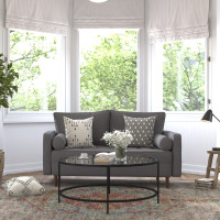 Flash Furniture IS-PL100-DKGY-GG Hudson Mid-Century Modern Loveseat Sofa with Tufted Faux Linen Upholstery & Solid Wood Legs in Dark Gray