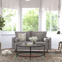 Flash Furniture IS-PL100-GY-GG Hudson Mid-Century Modern Loveseat Sofa with Tufted Faux Linen Upholstery & Solid Wood Legs in Slate Gray