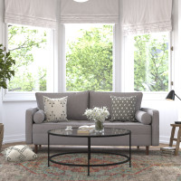 Flash Furniture IS-PS100-GY-GG Hudson Mid-Century Modern Sofa with Tufted Faux Linen Upholstery & Solid Wood Legs in Slate Gray