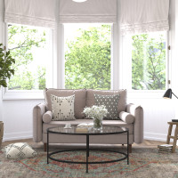 Flash Furniture IS-VL100-BR-GG Evie Mid-Century Modern Loveseat Sofa with Faux Linen Fabric Upholstery & Solid Wood Legs in Taupe
