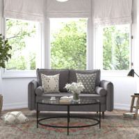 Flash Furniture IS-VL100-GY-GG Evie Mid-Century Modern Loveseat Sofa with Faux Linen Fabric Upholstery & Solid Wood Legs in Stone Gray