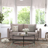 Flash Furniture IS-VS100-BR-GG Evie Mid-Century Modern Sofa with Faux Linen Fabric Upholstery & Solid Wood Legs in Taupe