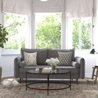 Flash Furniture IS-VS100-GY-GG Evie Mid-Century Modern Sofa with Faux Linen Fabric Upholstery & Solid Wood Legs in Stone Gray
