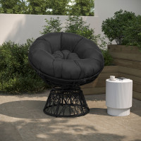 Flash Furniture JE-5101W-BK-GG Bowie Comfort Series Black Swivel Patio Chair with Black Cushion