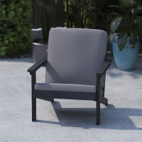 Flash Furniture JJ-C14021-BK-GG Charlestown All-Weather Poly Resin Wood Adirondack Style Deep Seat Patio Club Chair with Cushions, Black/Charcoal