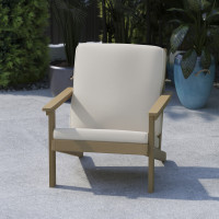 Flash Furniture JJ-C14021-BR-GG Charlestown All-Weather Poly Resin Wood Adirondack Style Deep Seat Patio Club Chair with Cushions, Natural Cedar/Cream