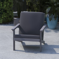 Flash Furniture JJ-C14021-GY-GG Charlestown All-Weather Poly Resin Wood Adirondack Style Deep Seat Patio Club Chair with Cushions, Gray/Gray