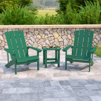 Flash Furniture JJ-C14501-2-T14001-GRN-GG 2 Pack Charlestown All-Weather Poly Resin Wood Adirondack Chairs with Side Table in Green