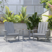 Flash Furniture JJ-C14501-2-T14001-GY-GG 2 Pack Charlestown All-Weather Poly Resin Wood Adirondack Chairs with Side Table in Gray