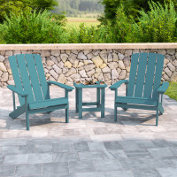 Flash Furniture JJ-C14501-2-T14001-SFM-GG 2 Pack Charlestown All-Weather Poly Resin Wood Adirondack Chairs with Side Table in Sea Foam